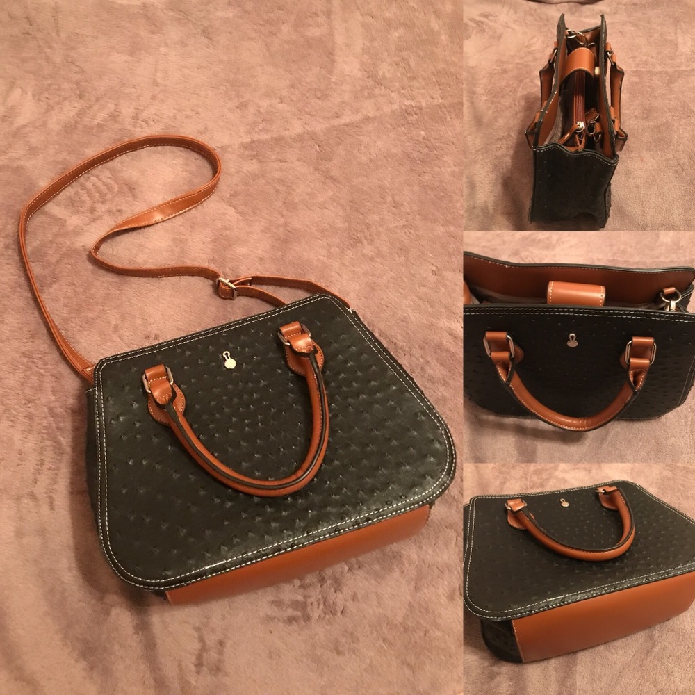 NEW London Fog Ostrich Print Satchel Purse Bag